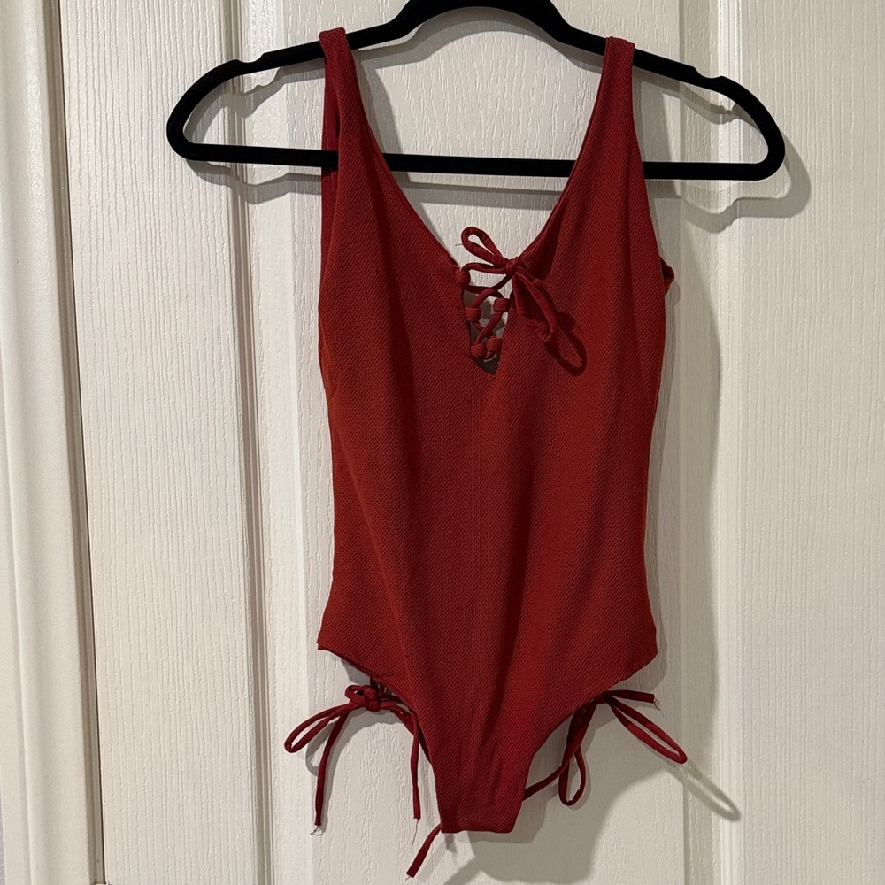 Stryker by Strange BikiniLace-Up V-Neck brick Red One-Piece Swimsuit